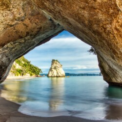 Cathedral Cove on Coromandel Peninsula at Sunrise, New Zealand