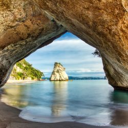 Cathedral Cove on Coromandel Peninsula at Sunrise, New Zealand